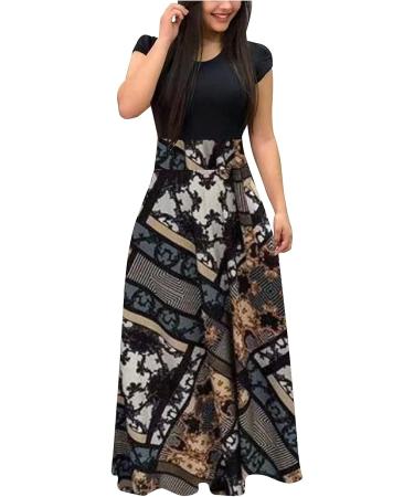 JMMSlmax Boho Beach Dress Women Plus Size Floral Print Short Sleeve Sundress Vintage Formal 05-black Small - Buy Online on GoSupps.com