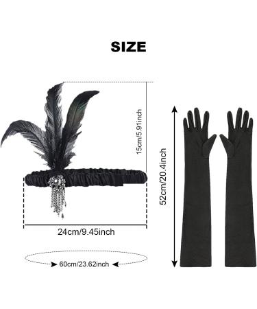 VIKSAUN 2 Pieces 1920s Flapper Headband Accessories Set Vintage Flapper Feather Headband Black Long Gloves Feather Headband Costume Prom Wedding Carnival Party 20s Hair Accessories (2 Pieces) - Buy Online on GoSupps.com