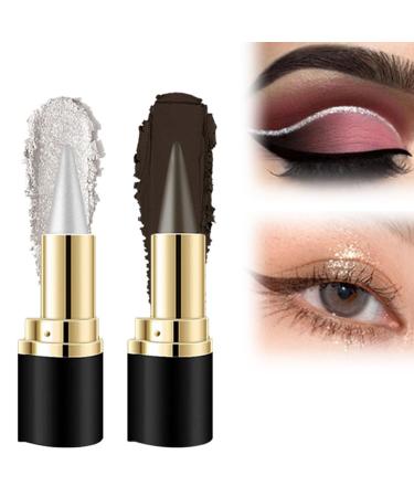 Lipstick eyeliner Long Wear Gel Eyeliner Rationalu Gel Eyeliner Rational Eye Stick Rational Eyeliner Stick Black Eyeliner Cream Waterproof Smudge Proof Liquid Eyeliner Pen Silver+dark Brown