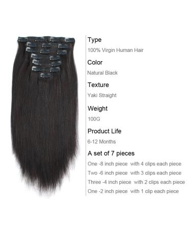 ABH AmazingBeauty Hair Remy Thick Yaki Straight Clip Ins | Black Hair Extensions for African American Relaxed Hair | 12 Natural Color | 7 Pieces, 120g Set - Buy Online on GoSupps.com