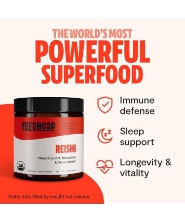 FreshCap Reishi Mushroom Powder | 60 Servings | Organic Dual Extract | Longevity, Relaxation, Better Sleep | 27% Beta Glucan, 1.4% Triterpene - Buy Online on GoSupps.com