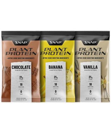 Snap Supplements 100% Plant Based Protein Powder Stick Packs with Nitric Oxide Booster (10 Pack Variety Pack)