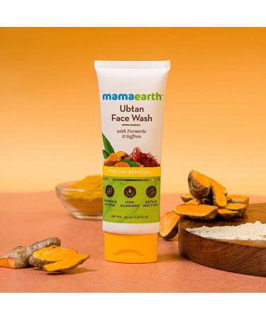 Mamaearth Ubtan Natural Face Wash with Turmeric & Saffron | Tan Removal & Skin Brightening | SLS & Paraben Free | 3.38 Fl Oz - All Skin Types - Buy Online on GoSupps.com