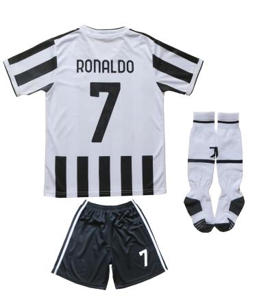 LeenBD 2021/2022 New Juve #7 Cristiano Ronaldo Kids Soccer Jersey & Shorts Youth Sizes White 12-13 Years