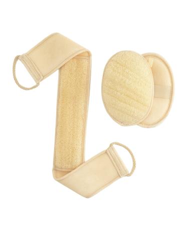 RECKODOR 3 in 1 Natural Loofah Exfoliating Body Scrubber Set  Includes Loofah Back Scrubber and 2 Lager Loofah Pads  for Women and Men  Deep Clean & Vitalize Your Skin  Sensitive Skin Also Applicable 3 in 1 Natural Color