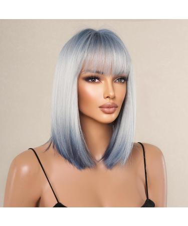 Shop Ombre Blonde Blue Bob Wig for Women - Shoulder Length Straight Art Hair Replacement - Daily Cosplay & Fashion - Buy Online on GoSupps.com
