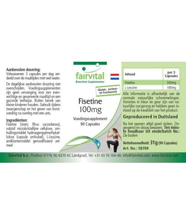 Fairvital Fisetin 100mg 90 capsules of Japanese washing tree on quality tested and high dosed high 100 vegan Made in Germany - Buy Online on GoSupps.com