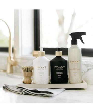 L'AVANT Collective Luxury Sink-Side Starter Bundle Includes Lucite Vanity Tray Hand & Dish Soap Hand Lotion in Reusable Glass Bottles & Bamboo Dish Scrubber Kitchen Hostess Gifts (Fresh Linen) - Buy Online on GoSupps.com
