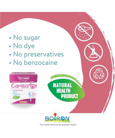 Boiron Camilia Baby Teething Relief Medicine 15 unit-doses (1 ml each). Camilia relieves pain restlessness irritability and diarrhea due to teething. Benzocaine-Free and Preservative-Free with Natural Active Ingredient No Sugar No Dye 15 Dose Teething Rel - Buy Online on GoSupps.com