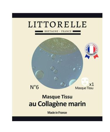 Littorelle 1x Tissue Face Mask Moisturising Serum with Collagen and Vitamin E - Made in France - Moisturising Plumping Revitalising - Anti-Aging Anti-Wrinkle- Sheet Mask for All Skin Types
