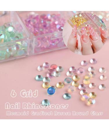 6 Grid Accessories Crystal Strass Diamond AB Color Round Glass Mermaid Gradient Aurora Nail Rhinestones - Buy Online on GoSupps.com
