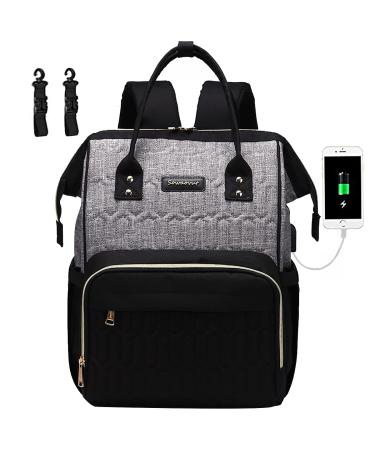 Diaper Bag Backpack, Upgraded Multifunction Diaper Bags, Waterproof Baby Bag Color Floral Maternity Bag for Women Moms Dads (Black Grey)