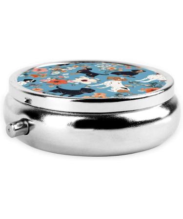 Border Collie Floral Mini Round Pill Box | 3 Compartment Travel Pill Organizer | Portable Medicine Case for Home & Office - Buy Online on GoSupps.com