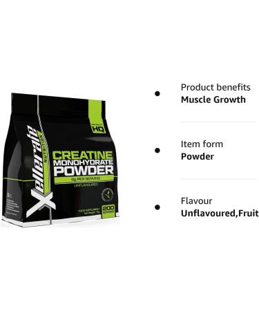 Xellerate Nutrition Creatine Monohydrate Powder 1kg - 200 Servings Sports Vegan - Made in UK, Pure & Unflavoured - Buy Online on GoSupps.com