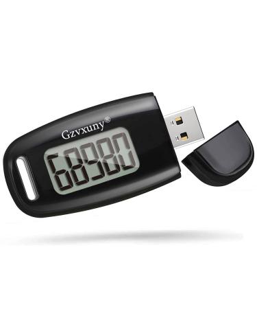 Gzvxuny 3D Pedometer with Clip and Strap, Simple Walking Step Counter, USB Rechargeable Accurate Step Counter, Daily Target Monitor, Exercise Time Black