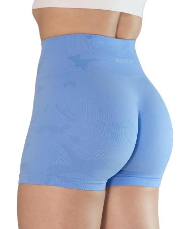 AUROLA Seamless Scrunch Workout Shorts for Women - Small Camo-Serenity Blue | Gym, Yoga, Running Active Short - Buy Online on GoSupps.com