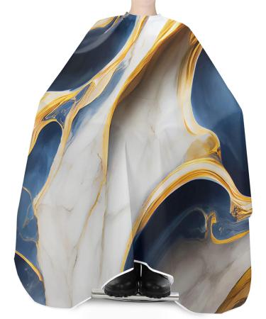Navy Blue Gold Barber Cape - Stylish Hair Cutting Cape for Women Men & Kids | Modern Marble Design Hairdressing Gown with Elastic Neckline - Buy Online on GoSupps.com