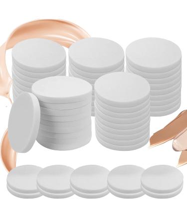 SMGSP 50 Pieces White Round Makeup Sponge Powder Puffs  Cosmetic Sponge Round Foam Pad  Makeup Beauty Eye Face Foundation Blender Suitable for All Skin Types  Wet and Dry Dual Use