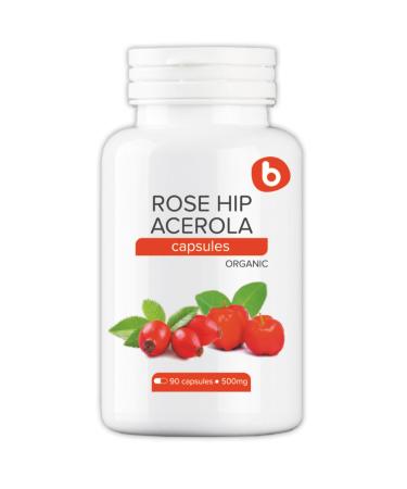 Organic RoseHips & Acerola Capsules - Plant Based Vitamin C 1000mg from Acerola Cherry Powder Organic & Rosehip Powder - Without Ascorbic Acid - Supports Immune Health - GMO free - 90 Vegan Capsules