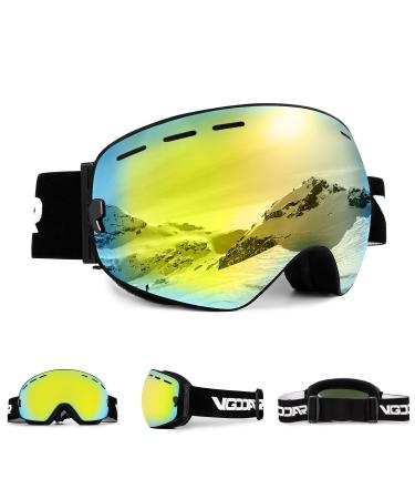 VGOOAR OTG ski goggles borderless ski goggles with anti-fog coating double disc 100% UV400 protection ski snow glasses for men/women gold
