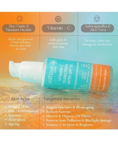 Natural Vibes Vitamin C Sunscreen SPF 50 - UVA/UVB rays Blue Light & Pollution Protection 50 ml - Buy Online on GoSupps.com
