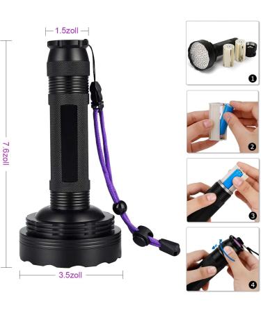 128 LEDs UV Flashlight with Protective Glasses - 395nm UV Light for Detecting Scorpions Pet Urine & Counterfeit Money - Buy Online on GoSupps.com