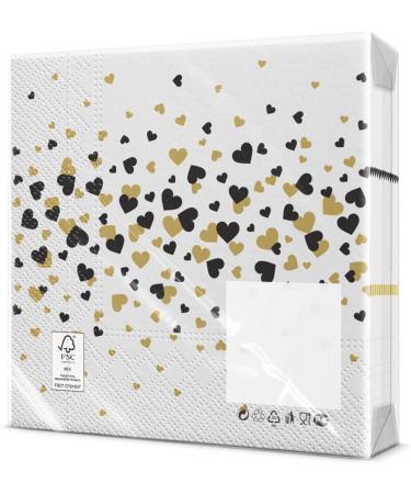 PAW 3-Layer Paper Napkins (33x33 cm) - 20 Pieces Double-Sided Confetti Design for Birthdays Weddings & Parties - Gold Hearts & Dots - Buy Online on GoSupps.com