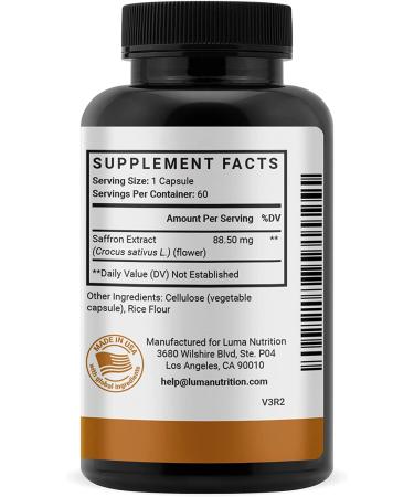 Saffron Extract Capsules - 88.50mg Pure Saffron Supplements for Mood and Eye Support - Made in USA - 60ct - Buy Online on GoSupps.com