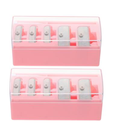 CALLARON Lot de 2 Taille-crayons 5 Trous pour Sourcils Eyeliner et Crayons L vres Manuel avec Couvercle Plastique Pointe Longue Portable et Polyvalent Format de Poche Rose Outil