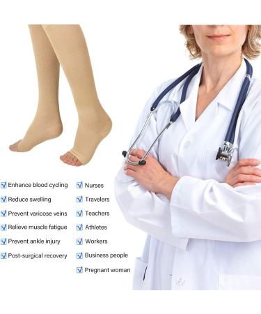 Ikfashoni Compression Stockings for Men & Women - Medical Knee Socks for Varicose Veins | Thrombosis Support Stockings in Beige & Cream White | Available in XXL - Buy Online on GoSupps.com