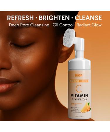 IYASA Vitamin C Foaming Face Cleanser Gentle Daily Mousse With Amino Acids & Coconut Cleanser Helps Remove Impurities & Supports Smoother-Feeling Skin Suitable for Melanin-Rich Skin 150 ml - Buy Online on GoSupps.com