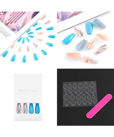 Sethexy Long Blue Ballerina False Nails - 24 Glossy Acrylic Art Tips for Women & Girls - Buy Online on GoSupps.com