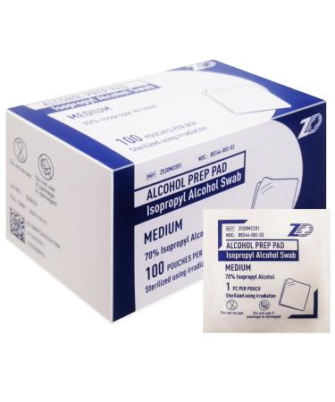 Alcohol Prep Pads 100-Pack - Sterile Individually-Wrapped Medical-Grade Isopropyl Cotton Swabs