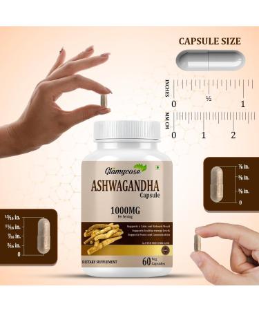 Glamycose Ashwagandha Capsules 1000mg 60 Count Veg Supplement for Calm Mood Focus Energy - Buy Online on GoSupps.com