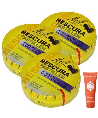 Bach Original Rescura pastilles (formerly rescue) Bach flower mixture in a fruity pastille 3x 50 g i for inner peace I school I Spar-Set Plus Pharma Pearl (black currant 3x 50 g)