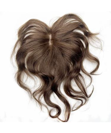 Anemone Jewelry Curly Wavy Human Hair Toppers Short Clip In Toupee With Side Bangs Hair Fringe For Women Wiglets Hairpieces for Mild Hair Loss Volume Cover Gray Hair (Brown)
