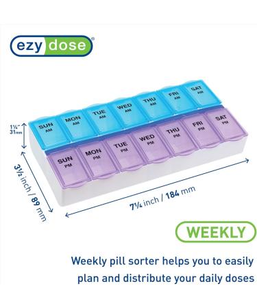EZY DOSE Weekly Pill Organizer & Planner - Contoured Bottom for Easy Pill Removal, Large Blue/Purple AM/PM - 1 Count - Buy Online on GoSupps.com