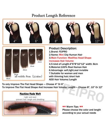 FEIPRO Real Remy Human Hair Clip in Extensions - Short Straight Thick Double Weft One Piece for Thinning Hair - 8 inch Dark Brown - Pack of 1 - Buy Online on GoSupps.com