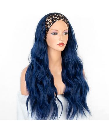 22 Inch Dark Blue Headband Wig for Black Women - Synthetic Glueless Long Wavy Wig with Attached Headbands for Natural Look - Buy Online on GoSupps.com