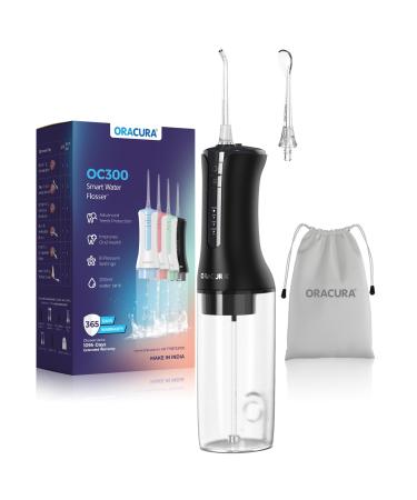 ORACURA Water Dental Flosser Teeth Pick 4 Modes Oral Irrigator with 2 Jet Tips Portable Rechargeable IPX7 Waterproof 300ml Tank with Additional 200ml Tank Teeth Cleaner Picks for Home Travel- Black