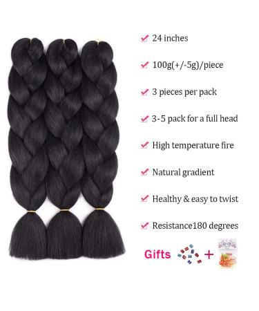 Ombre Braiding Hair Extensions - 3 Pack High Temperature Synthetic 24 Inch (DB-Black) - Durable & Stylish - Buy Online on GoSupps.com