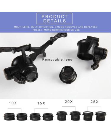 LED Head-Mounted Magnifying 10X 15X 20X 25X Eye Watch Repair Magnifier Glasses with 2 LED Lights (Color : Black) (Black) Full of Stars - Buy Online on GoSupps.com