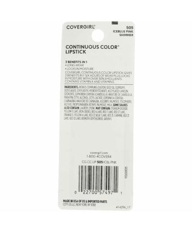 COVERGIRL Continuous Color Lipstick Iceblue Pink 505 0.13oz - Pack of 2 | Long-Lasting Lipstick Set - Buy Online on GoSupps.com
