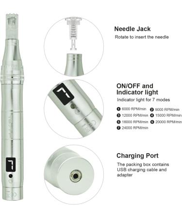 TBPHP M1 Professional Electric Derma Pen with LCD Screen - 7 Levels & 12 Cartridges - Silver | Best International Shipping - Buy Online on GoSupps.com