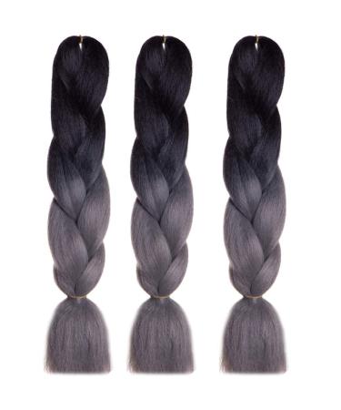 LDMY Ombre Dark Grey Jumbo Braiding Hair - 24 inch 2 Tone Synthetic Kanekalon Extensions for Wigs & Cosplay | 6PCS/Pack 100G/PC - Buy Online on GoSupps.com