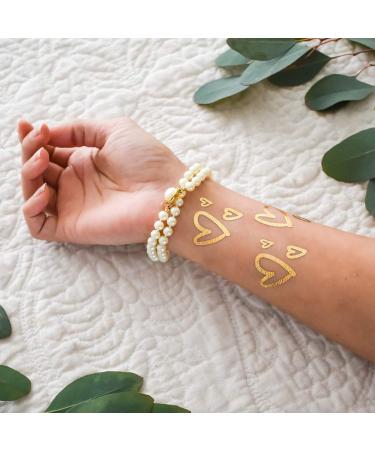 Classic Hearts Set of 10 Premium Metallic Gold Foil Temporary Flash Tattoos - Ideal for Wedding, Bridal Shower, Bachelorette Party Favors and Supplies - Buy Online on GoSupps.com