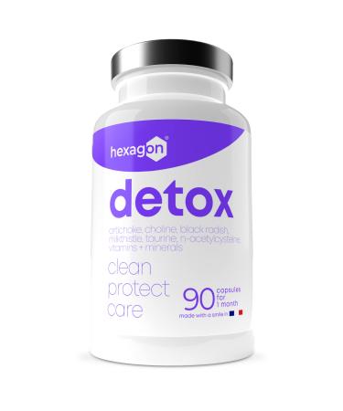 Detox NAC N-Acetyl-Cysteine Artichoke Milk Thistle Black Radish - Drainer and Elimination - Powerful and Fast Liver Detox & Colon - +1 Month of Cure - Made in France - 90 Capsules - Hexagon