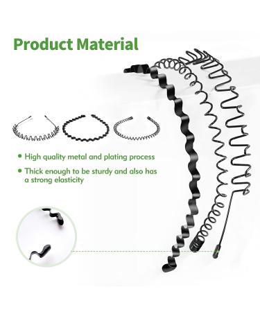3-Piece Metal Non-Slip Headband Set for Outdoor Sports - Unisex Black Wavy Spring Headbands for Men and Women - Elastic Hair Hoop Clips - Buy Online on GoSupps.com