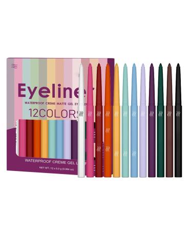 Generisch Set of 12 colored kohl eyeliner pencils - Waterproof - Matte - Long-lasting - 0.2g per pencil - Rainbow colors - For carnival stage makeup wedding