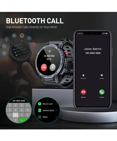 Rapocon Military Smart Watch for Men - Bluetooth Call & 24 Sports Modes - Waterproof Fitness Watch - 1.6 Tactical Smartwatch - Buy Online on GoSupps.com